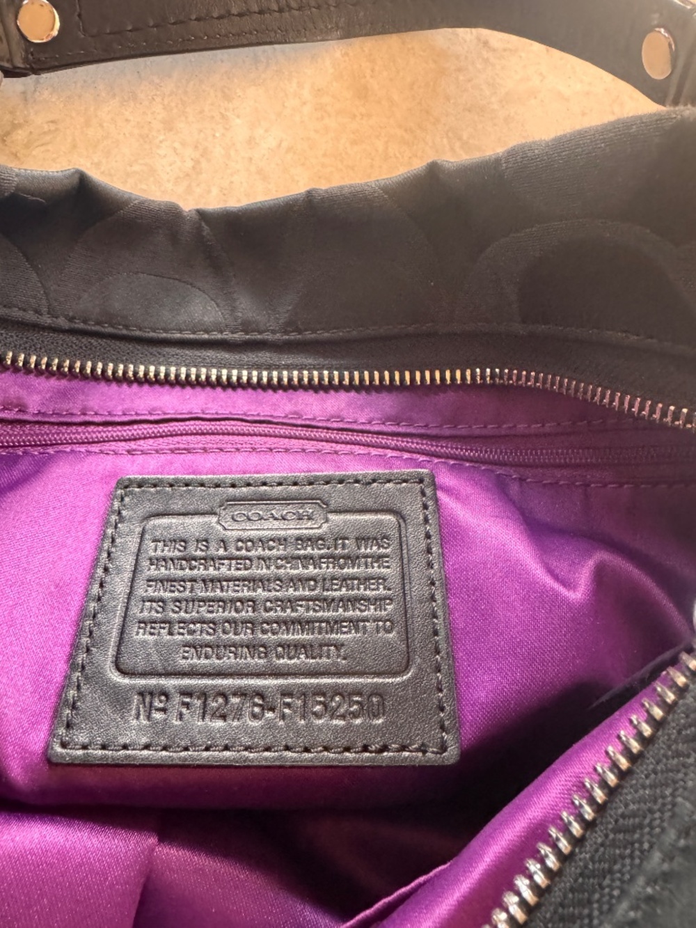 New Coach Y2K Mini Carly Hobo Bag – Black Signature C Jacquard + Purple Interior - Picture 2 of 4